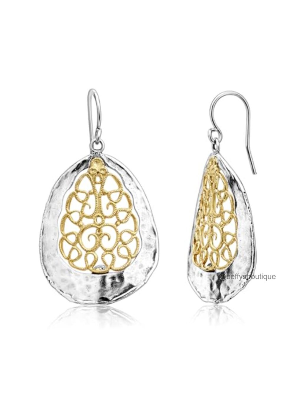 Two Tone 925 Sterling Silver & 14K Gold Over Silver Teardrop Dangle Earrings